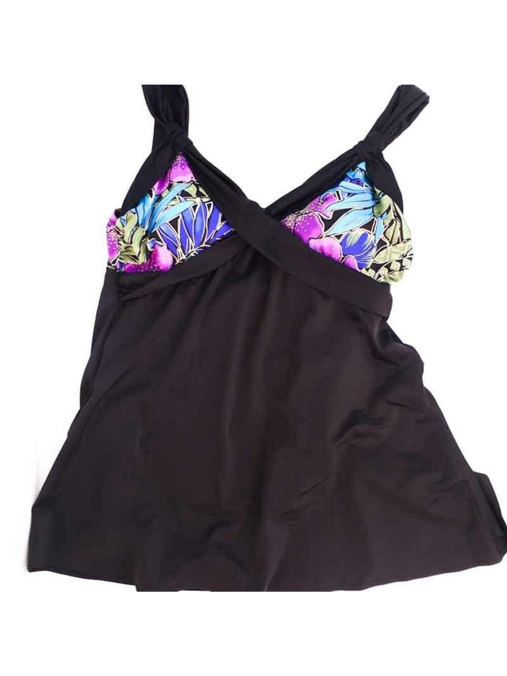 Great Lengths Bathing Suit Swim Dress Skirted 16 Plus Size Black Multicolor